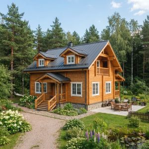 Дом из клееного бруса с мансардой (рисунок) | Строительная компания «Wood Home» Дом из клееного бруса с мансардой (рисунок)